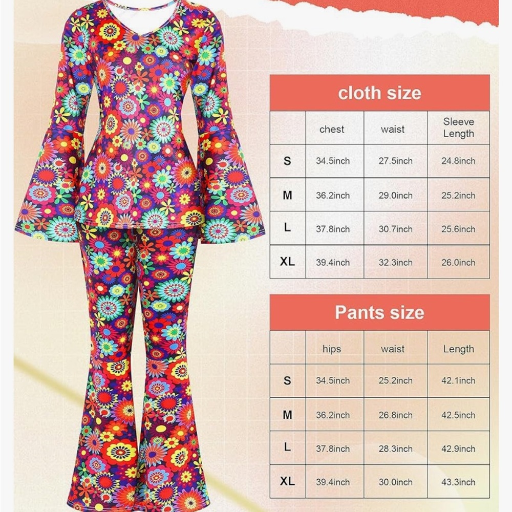 NEW PSYCHEDELIC DAISY PRINT DISCO 70’s PANT SUIT SIZE LARGE - Picture 4 of 4